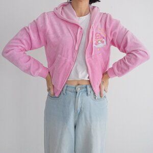 Dolls Kill Pink Care Bears Rainbow Bear Graphic Cropped Zip Hoodie Y2K Kawaii XL